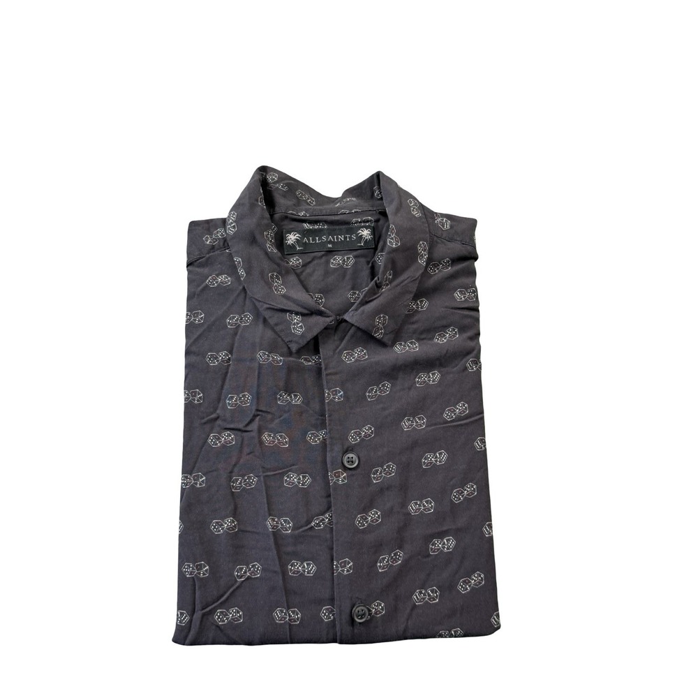 AllSaints Deep Purple Dice AOP Snakeyes Short Sleeve Viscose Shirt Mens Medium